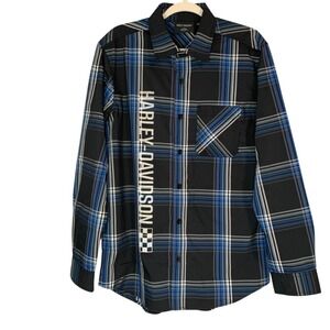 Harley-Davidson The Bagger Long Sleeve‎ Shirt in black plaid. Size M